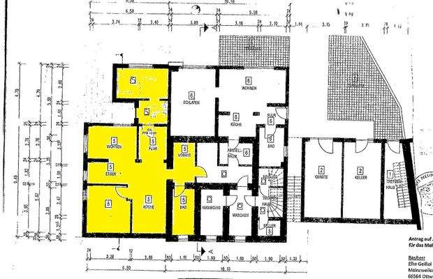 Souterrain Whg. Nr. 5 Grundriss gelb markiert
