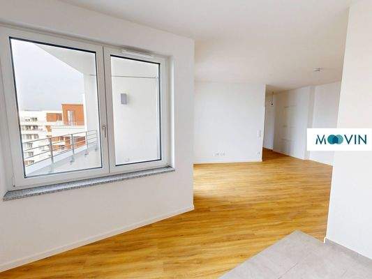 Ansicht I: Wohn- und Esszimmer mit offenem Küchenbereich