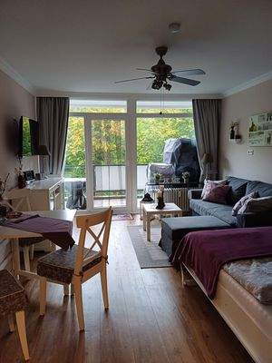 Blick vom Balkon ins Grüne