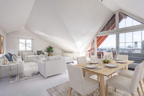 Wohn- und Essbereich mit beisp. Möblierung 