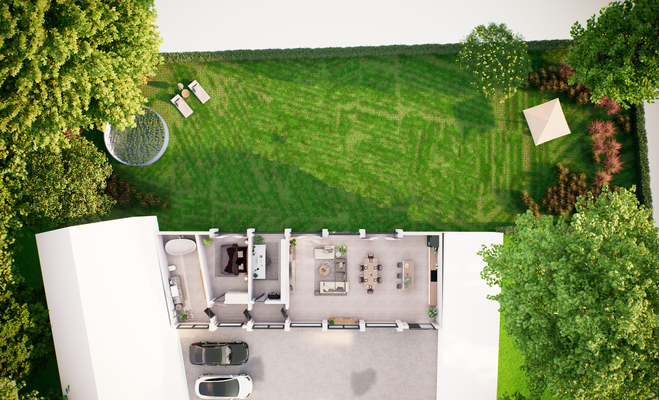 Aufsicht Grundriss mit garten