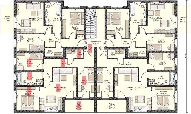 Grundriss Whg.6 rot markiert
