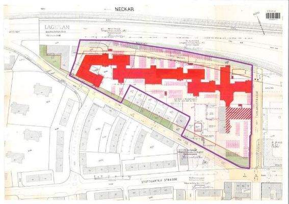 Roser Areal - Lageplan - Altbau rot schraffiert