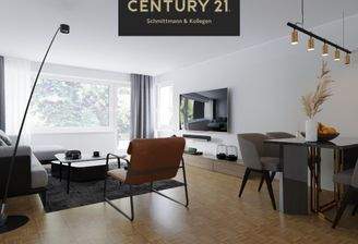 Wohnzimmer mit Blick zur Terrasse Visualisierung