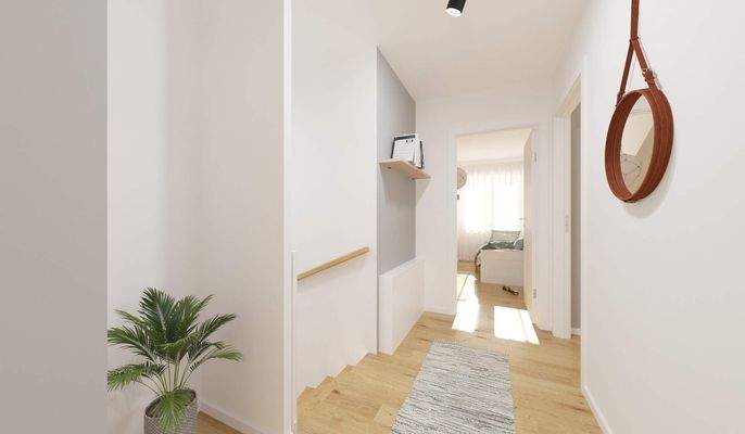 Der breite Flur bietet genügend Platz für Pflanzen
