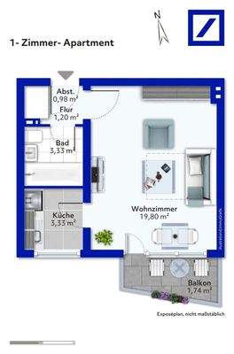 Grundriss 1- Zimmer- Apartment