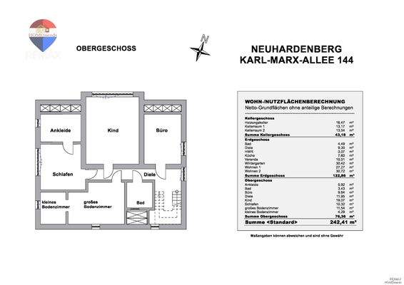 Grundriss OG mit Flächenberechnung