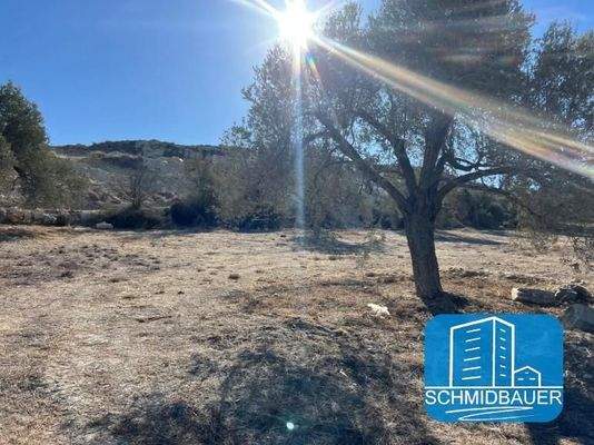 Kreta, Kamilari: Grundstück mit Blick auf das Dorf und die Berge zu verkaufen