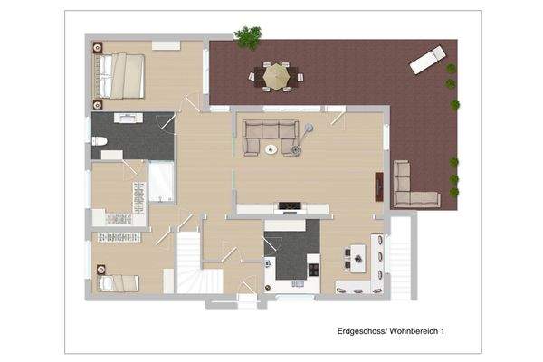 Erdgeschoss-Grundriss Wohnbereich (WB) 1