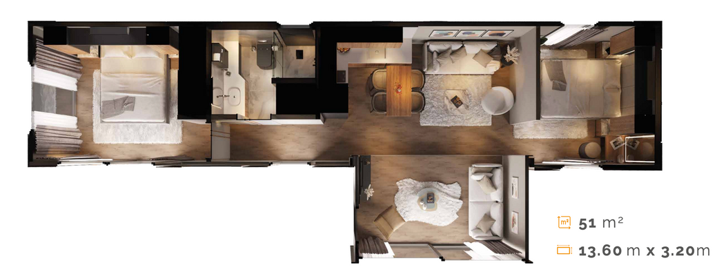 Grundriss 2XL (50 qm) 3 Zimmer 