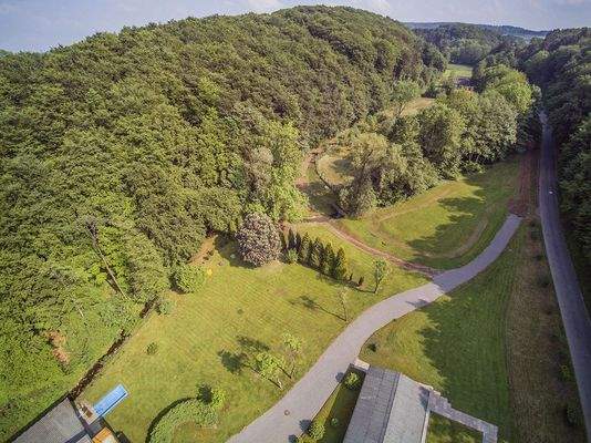 Ansicht in Richtung Wiesen und Teich