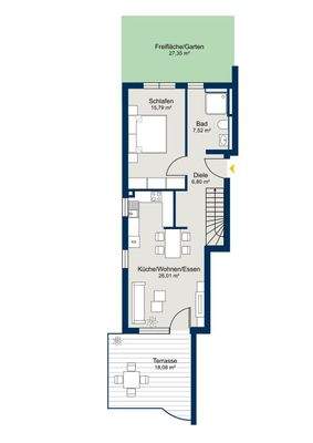 Grundriss Erdgeschoss mit Gartenanteilen