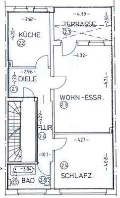 Grundriss 1. OG (heute Dusche statt Wanne)
