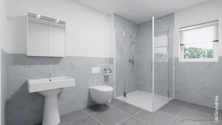 Geräumiges Badezimmer mit bodengleicher Dusche