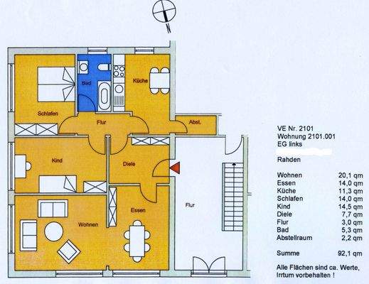 Grundriss 3-Zim., EG, li., Rahden