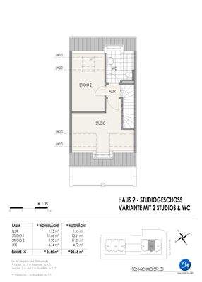 Grundriß Haus2 - Dachgeschoß / Studio-2 Räume
