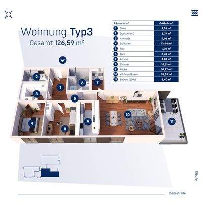 Wohnung Typ3, EG-3.OG, WE 03, 06, 11, 16