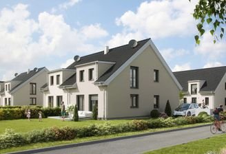 Moderne Doppelhäuser in grüner Umgebung