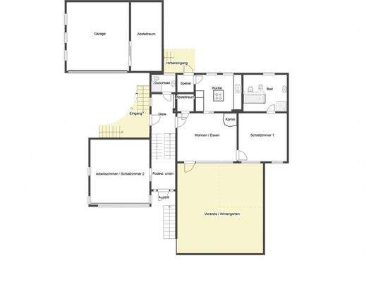 Erdgeschoss mit Zwischenetage darunter