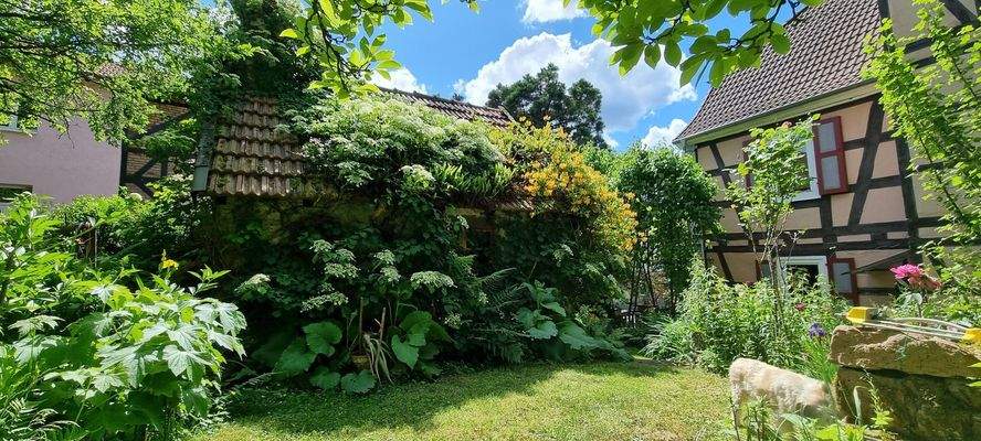 Gartenansicht und Hexenhaus