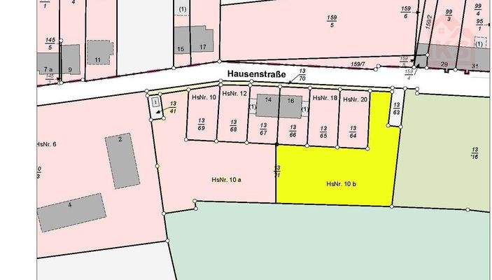Katasterkarte Fenne Hausenstraße Grundstück 1 1224 m² Gelb