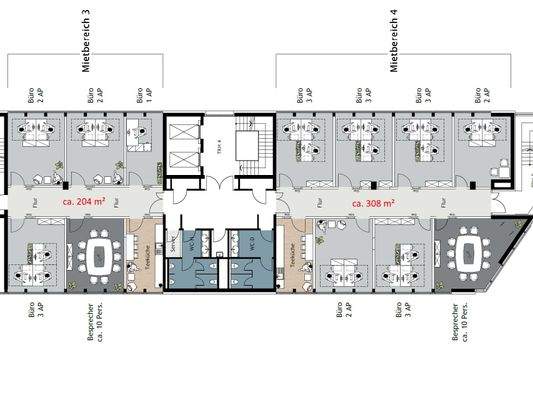 3.OG mit ca. 204 m² und 308 m²