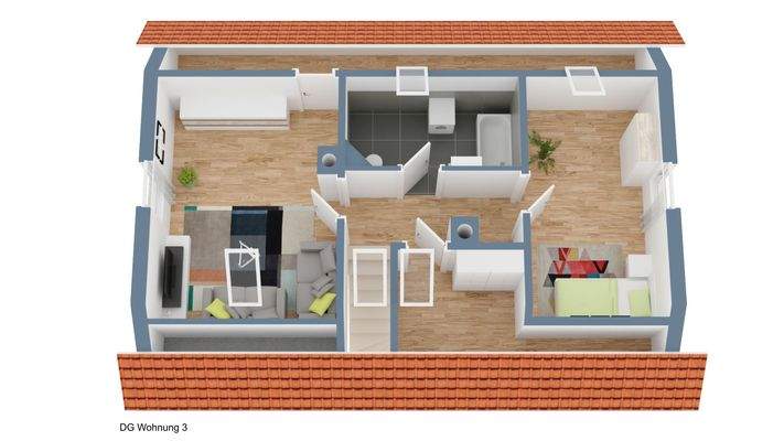 Unverbindlicher 3D Grundriss des Dachgeschosses
