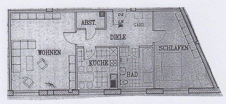 Grundriss 2-Zimmer-Wohnung im 1. Obergeschoss