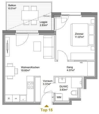 2-Zimmer Wohnung Top 15
