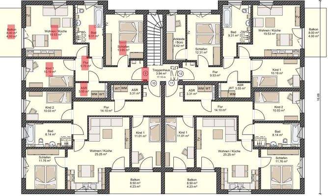 Grundriss Whg.9 rot markiert