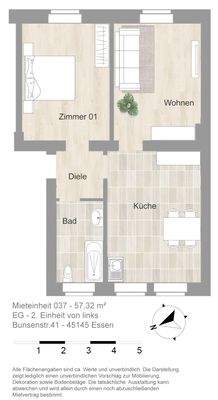 Grundriss farbig / möbliert