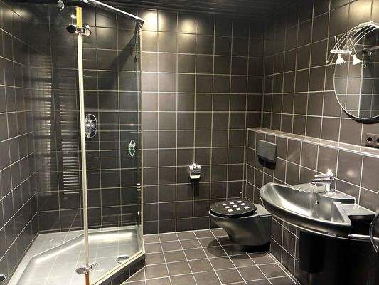 Stylisches Badezimmer mit großer Dusche