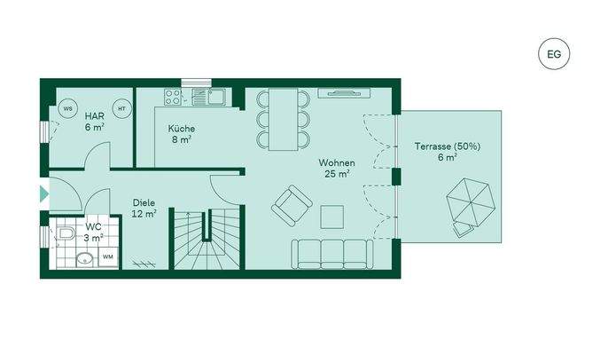 Geräumiges Erdgeschoss mit offenem Wohn- und Küche