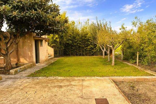 Gepflegter Garten mit Rasenfläche und Badezimmer