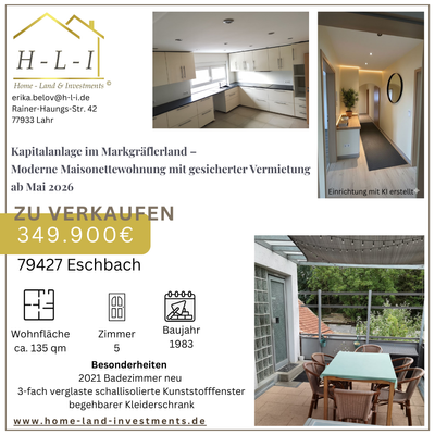 Kapitalanlage im Markgräflerland – Moderne Maisonettewohnung mit gesicherter Vermietung ab Mai 2026