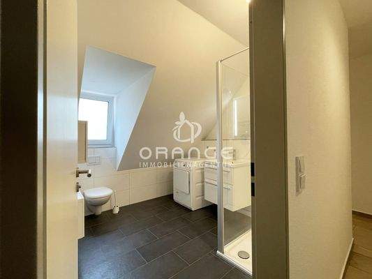 Zur Rechten das Badezimmer mit Wäschetrockner...