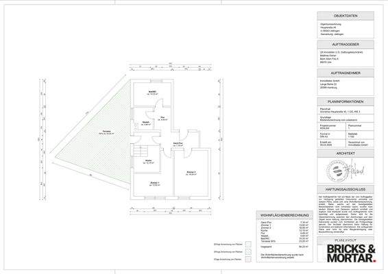 Bemaßter Grungriss mit Wohnflächenberechnung