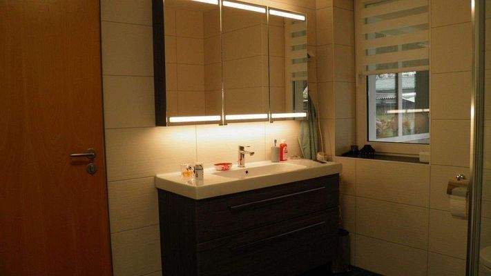 Badecke mit Waschtisch u. Spiegelschrank im EG