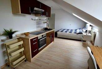 Blick auf Koch- und Schlafbereich