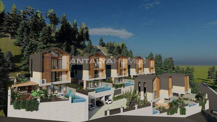 Detached Houses with Sea Views and Pools in Alanya Tepe