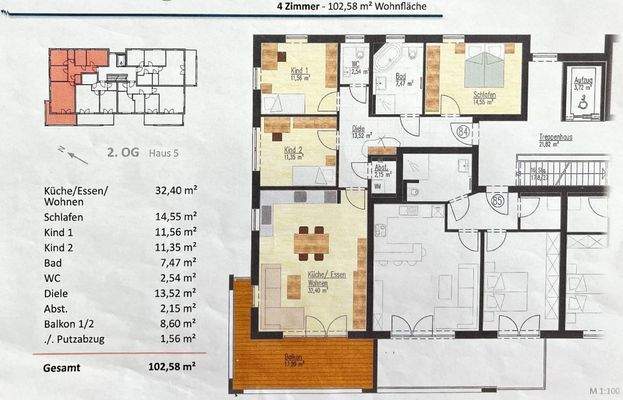 Grundrissplan (Küche = Kind 2)