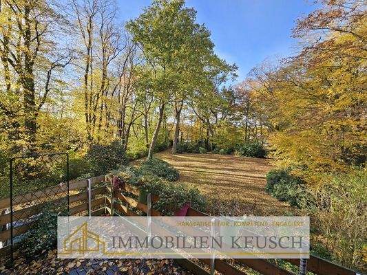 Blick vom Balkon in den Garten