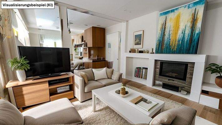 Wohnzimmer mit offenem Kamin, Erdgeschoss -VISUALISIERUNG-