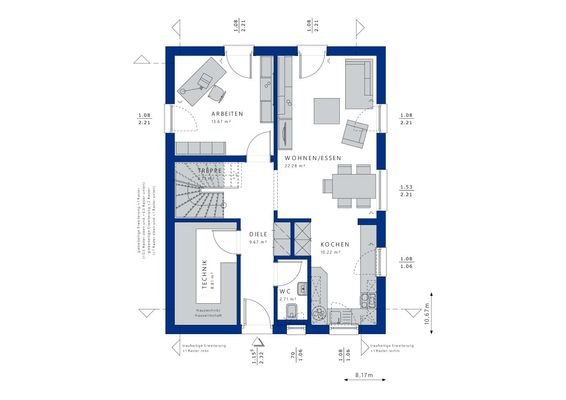 Evolution 139 EG traufseitiger Eingang mit Arbeitszimmer