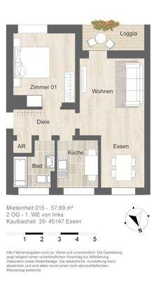 Grundriss farbig / möbliert