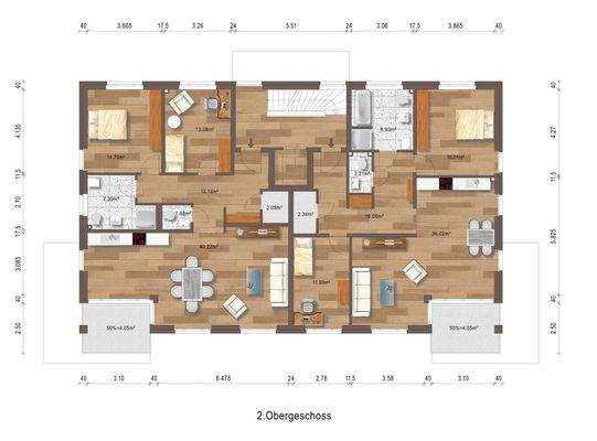 Grundriss Obergeschoss Whg 5 und 6