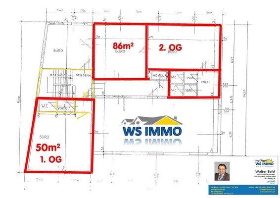 50m²+86m² Büro Planskizze