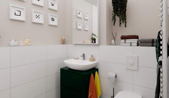 Pflegeleichtes Bad mit klarer Struktur und wohnlic