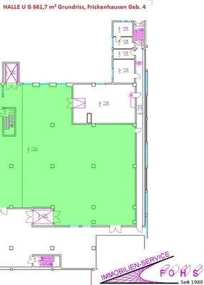 Halle UG 661,7 m² Geb. 4 Grundriss grün 