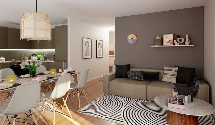 Ein hell erleuchtetes Wohnzimmer